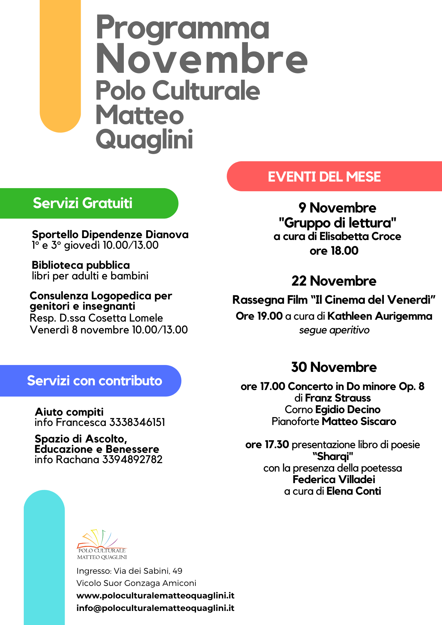 Scopri il Programma di Novembre del Polo Culturale